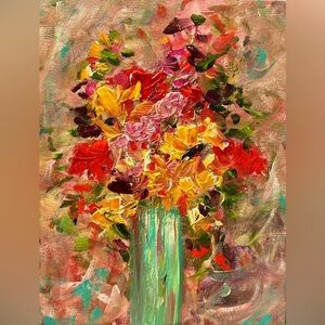 ORIGINAL ACRYLIC COLORFUL BOUQUET FLORAL PAINTING 16 x 12 inch